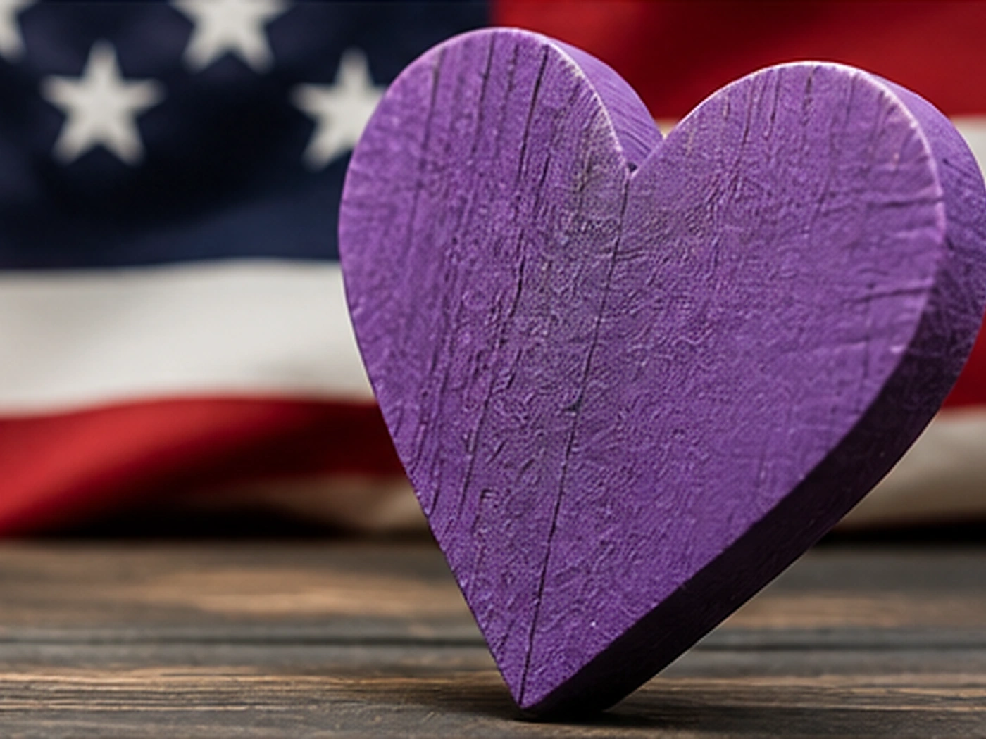 A purple heart beside an American flag representing community support and hope